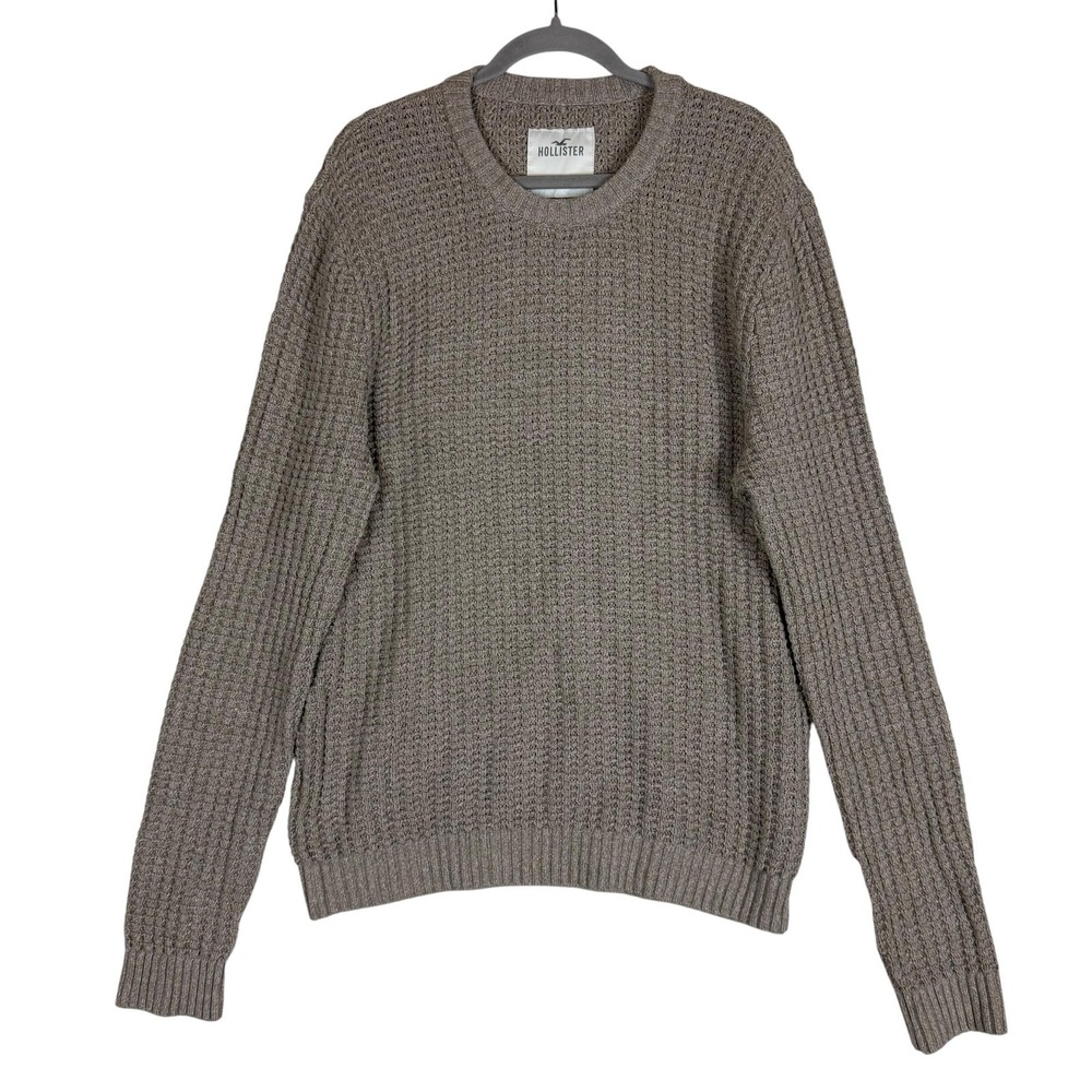 Hollister Sweater Mens XL Brown Waffle Knit Thermal Crewneck Pullover Soft Cozy